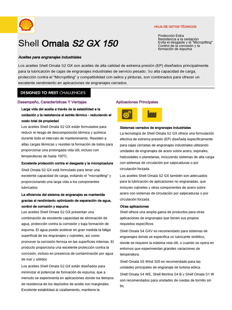 Aceite Shell Omala S2 GX 150: Lubricación Industrial | PDF | Engranaje ...