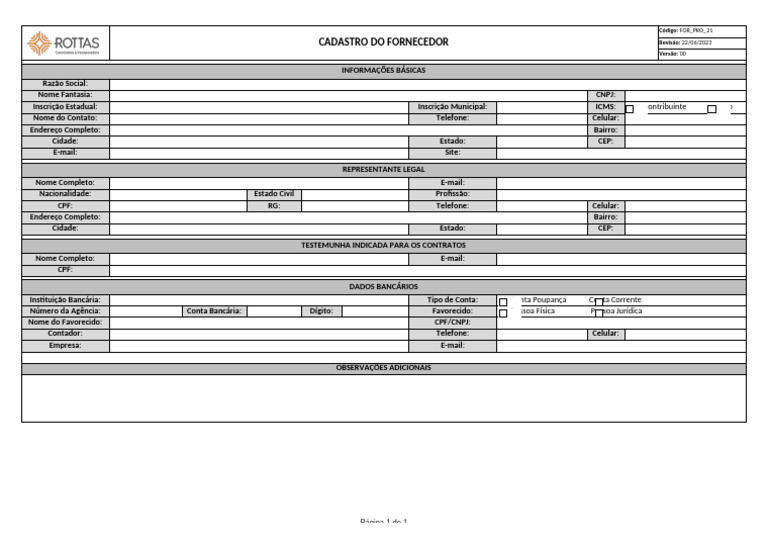Cadastro Completo de Fornecedor | PDF