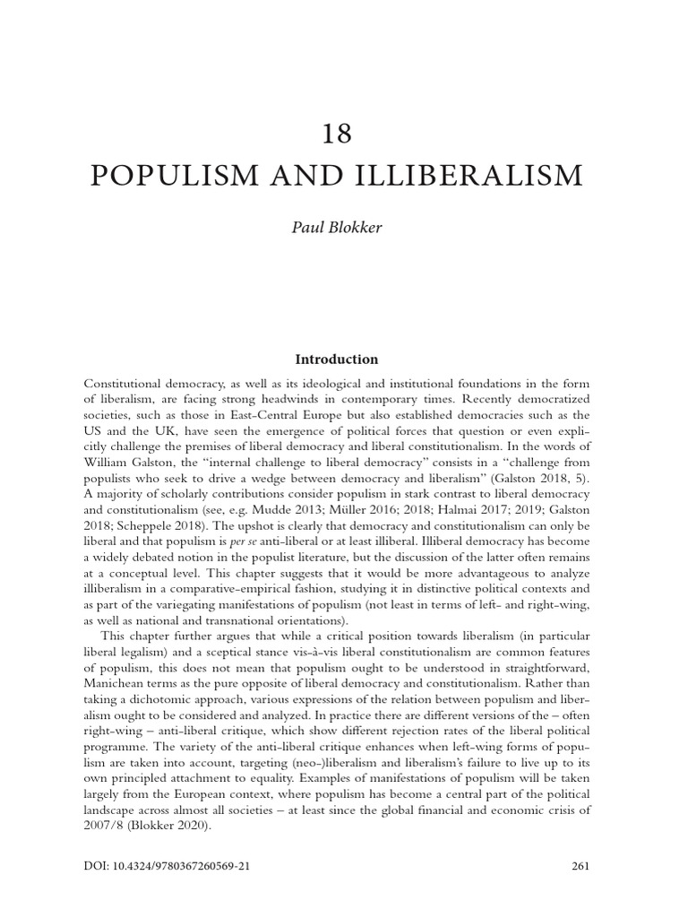 Paul Blokker - Populism and Illiberalism | PDF | Populism | Liberalism