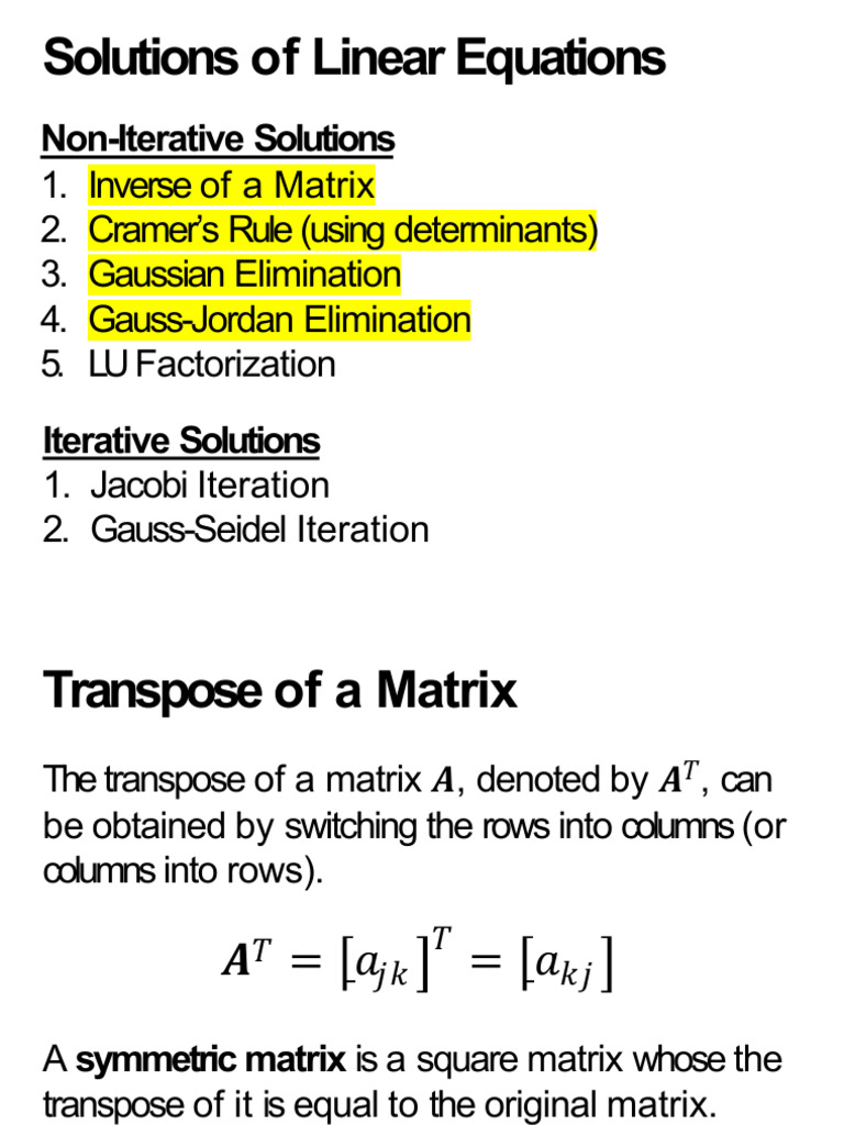 Solutions of Linear Equations | PDF | Matrix (Mathematics) | System Of ...
