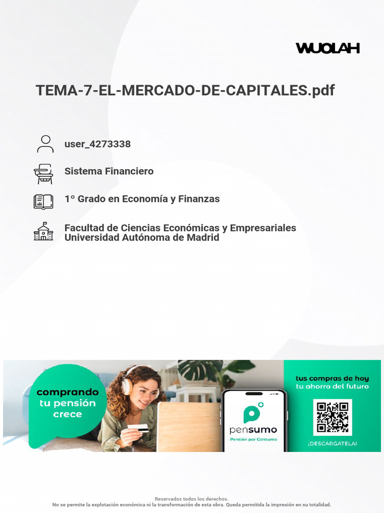 Wuolah Free Tema 7 El Mercado de Capitales | PDF | Bolsa | Bolsa de Valores