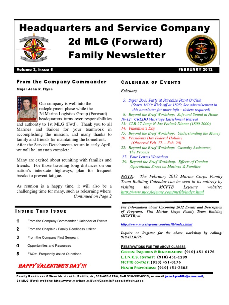 HQSVC Co Family Newsletter Feb 2012 | PDF | United States Marine Corps ...
