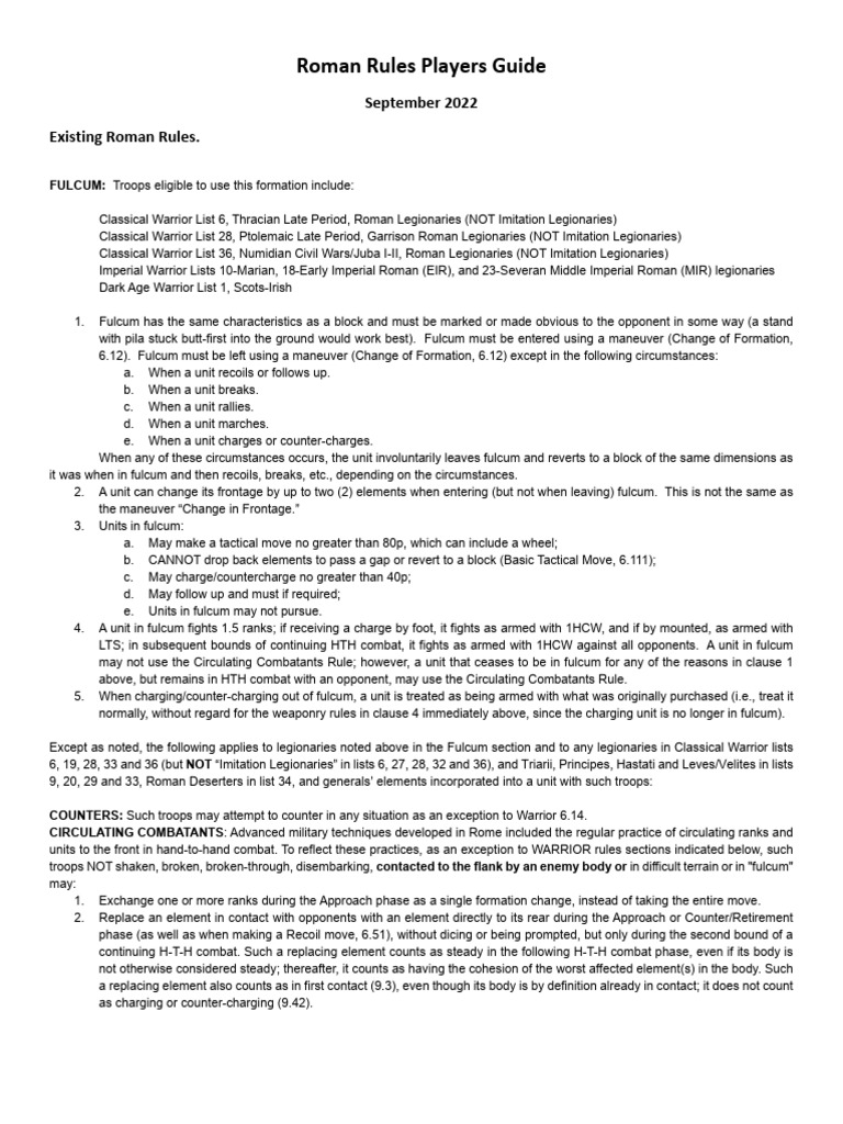 Roman Rules Players Guide 2022 | PDF | Roman Legion | Warfare