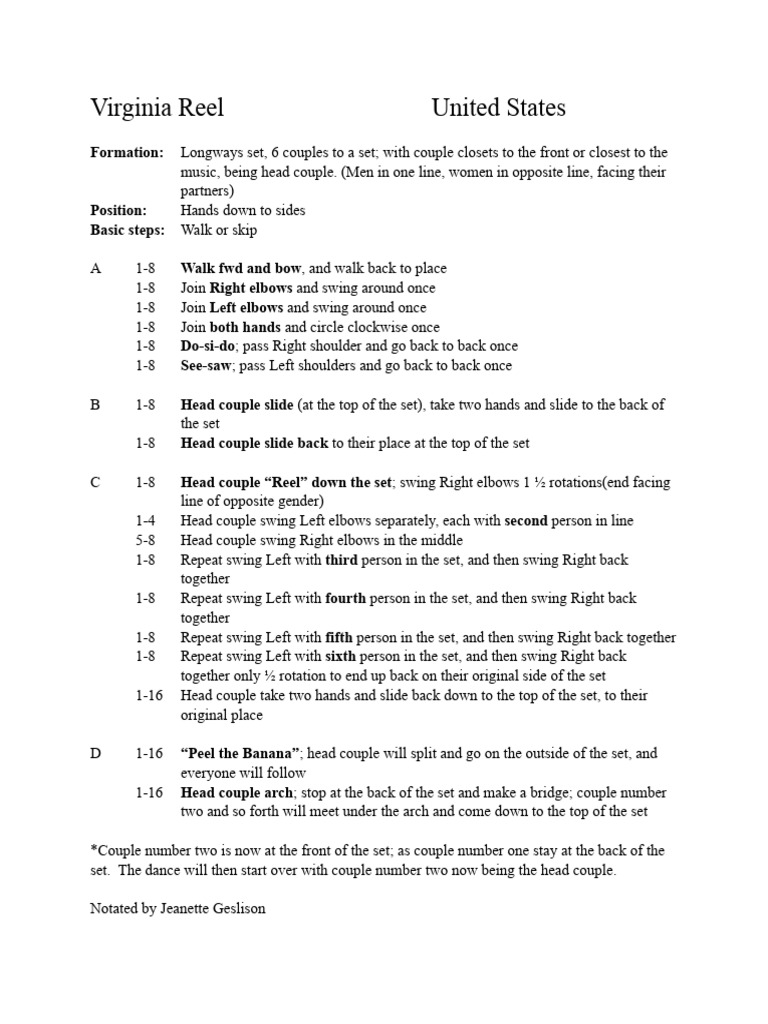 Virginia Reel Dance Instructions | PDF