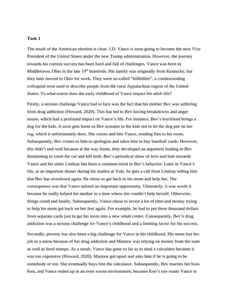 Writing Day About J.D Vance | PDF | Poverty | Poverty & Homelessness