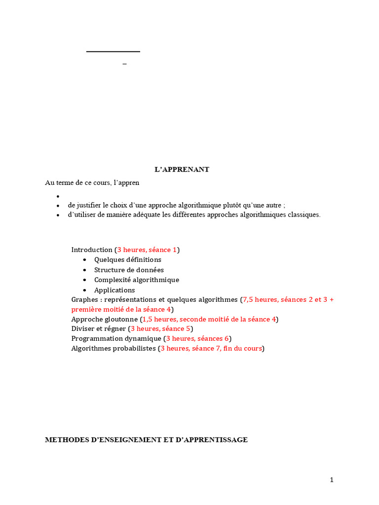 Cours d'Algorithmique Avancée 2023-2024 | PDF | Pédagogie | Informatique
