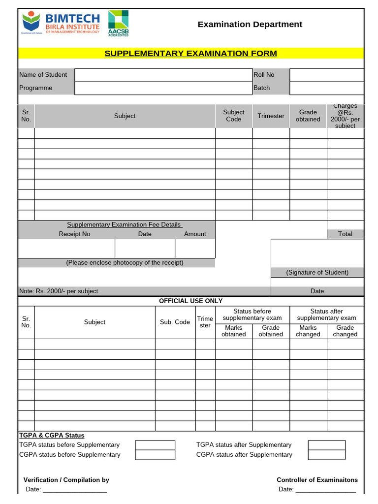 Supplementary Examination (Form) | PDF