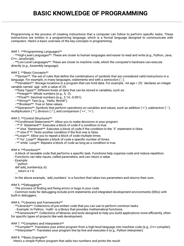 Basic Knowledge of Programming | PDF | Variable (Computer Science ...