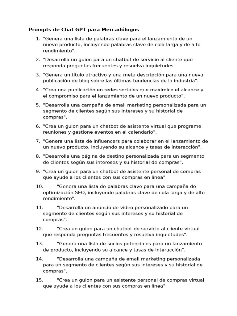 Prompts de Chat GPT para Marketing | PDF | Marketing