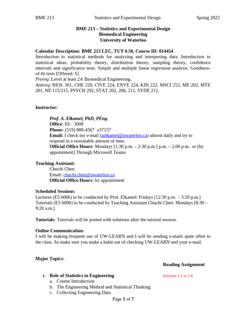 BME 213: Stats & Design Overview | PDF | Probability Distribution ...