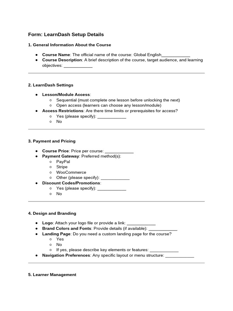 Form - LearnDash Setup Details | PDF | Computing