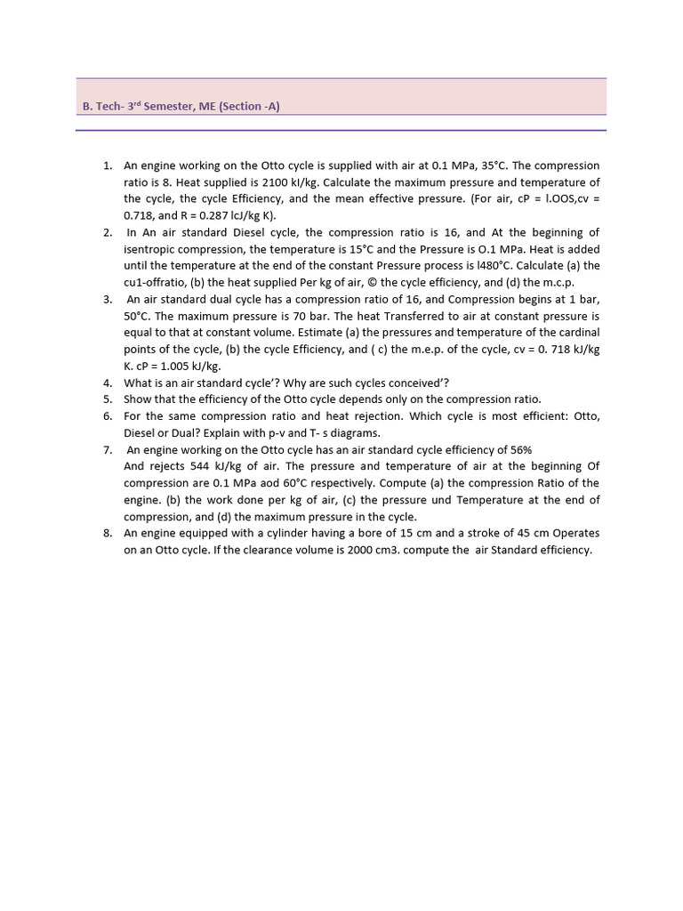 Air Standard Cycle Assignment | PDF
