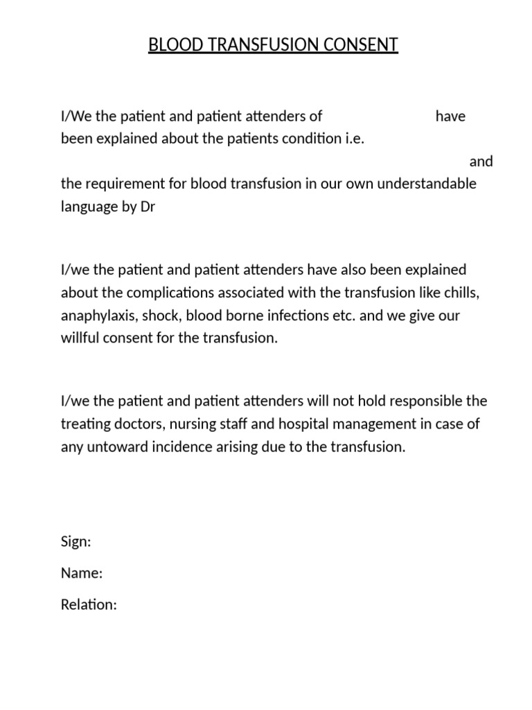 Blood Transfusion Consent Form | PDF