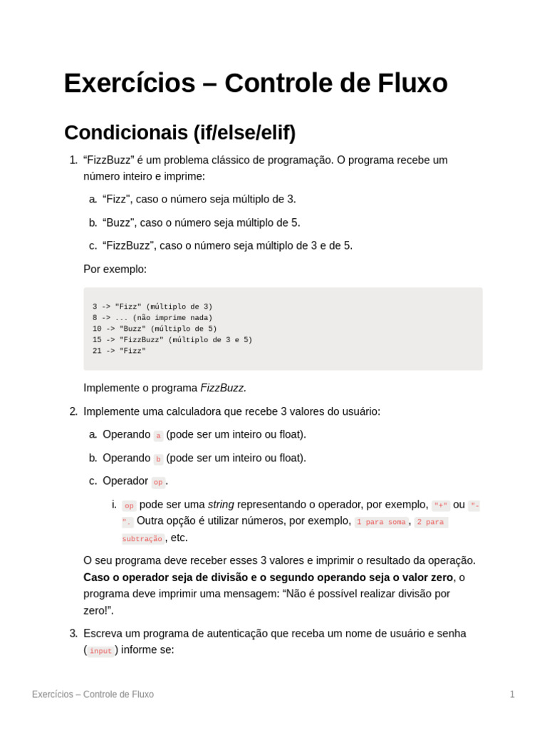 Exercícios de Controle de Fluxo em Python | PDF | Autenticação ...
