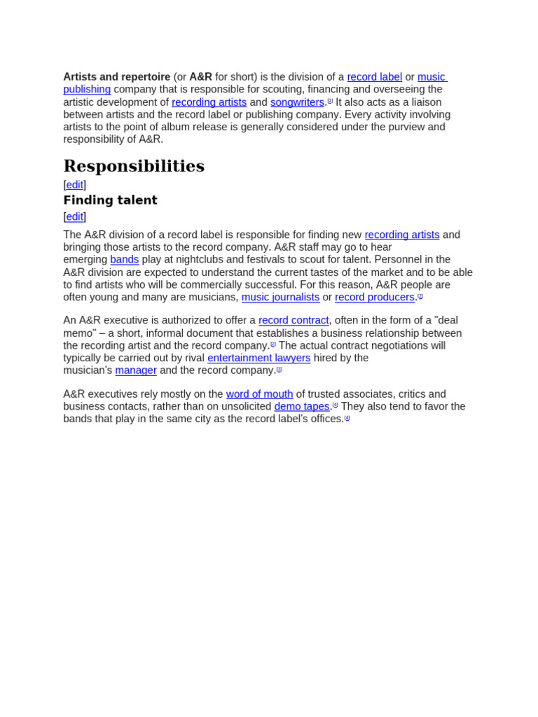 Artists and Repertoire | PDF