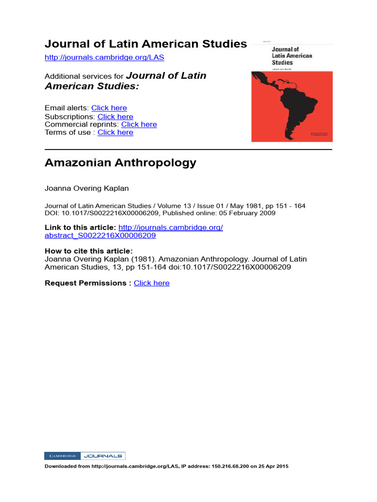 Overing, J. 1981. Antropology in The Amazon | PDF | Kinship | Rituals