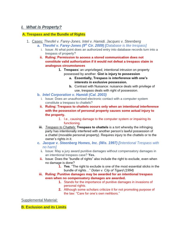 OUTLINE Property Law | PDF | Trespass | Landlord–Tenant Law