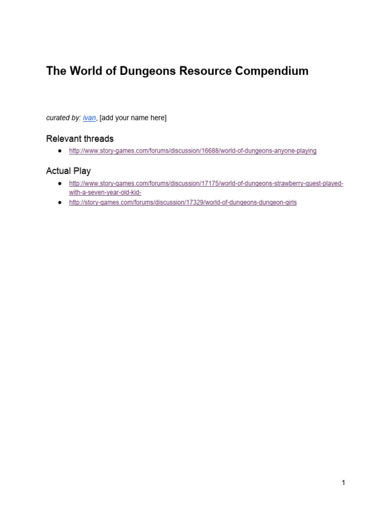 The World of Dungeons Resource Compendium: Relevant Threads | PDF ...
