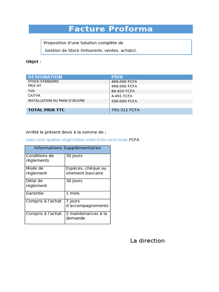 Devis Proforma pour Gestion de Stock | PDF