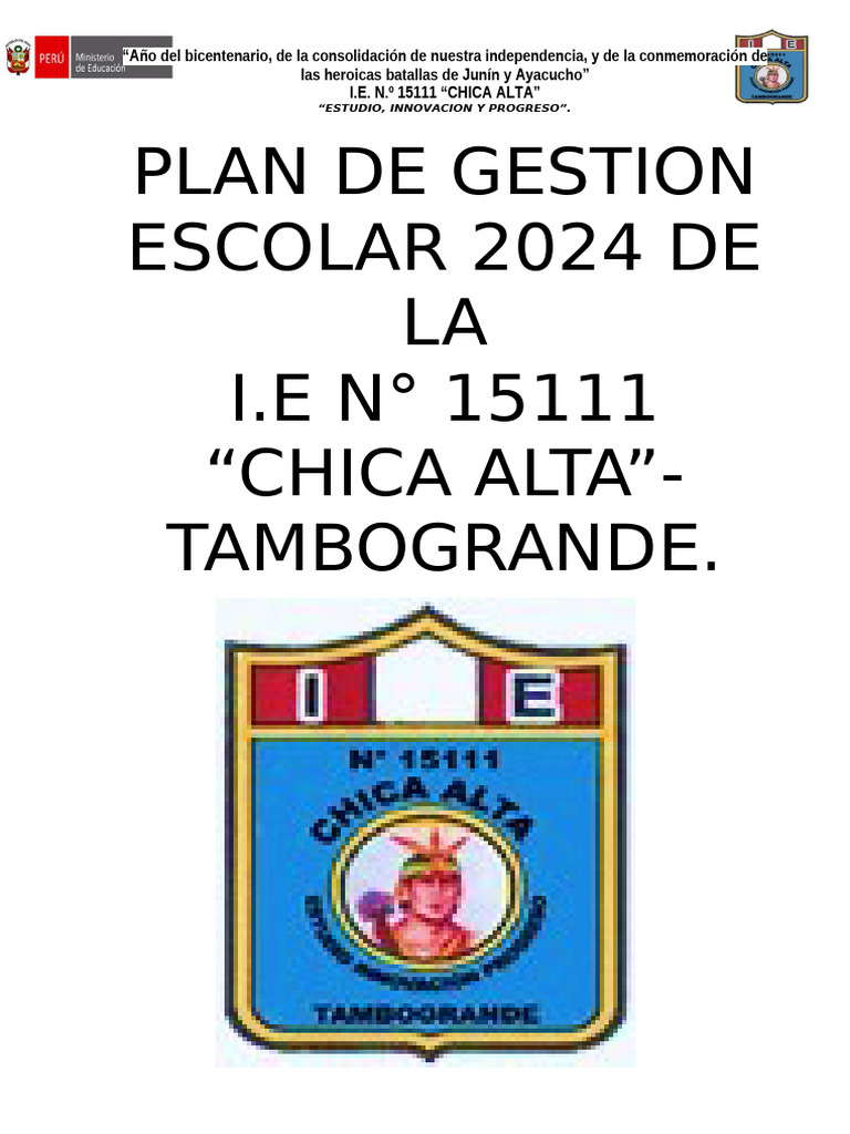 Plan de Gestión Escolar 2024 Chica Alta | PDF | Enseñando | Pedagogía