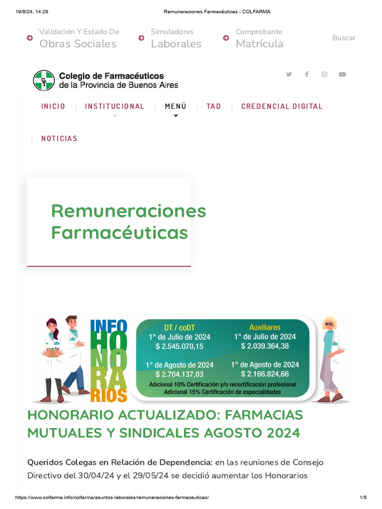 Honorarios Farmacéuticos Colfarma 2024 | PDF