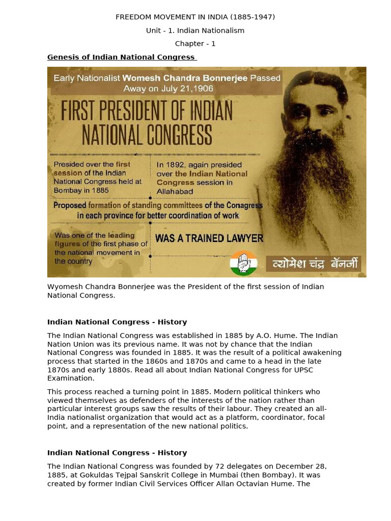 Indian National Congress: 1885-1947 Overview | PDF | Indian Nationalism ...