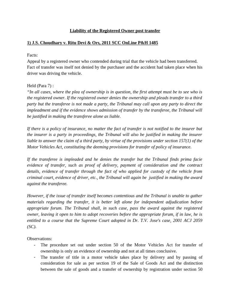 Owner Liability After Vehicle Transfer | PDF | Insurance | Tribunal