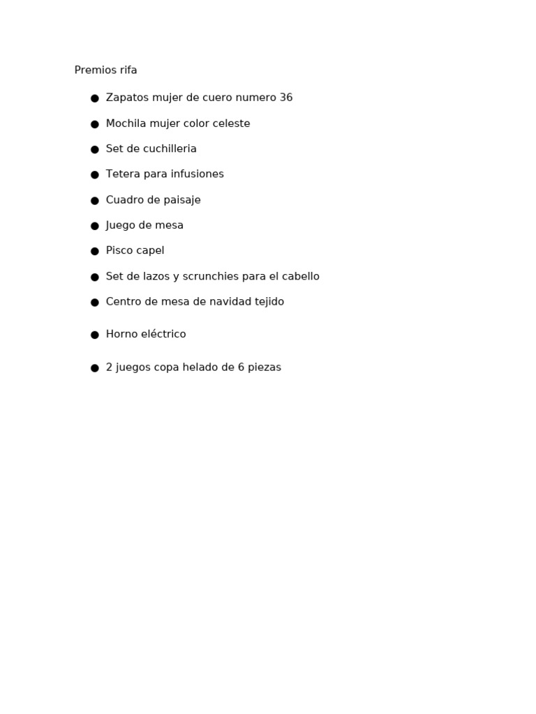 Premios Rifa Coni | PDF