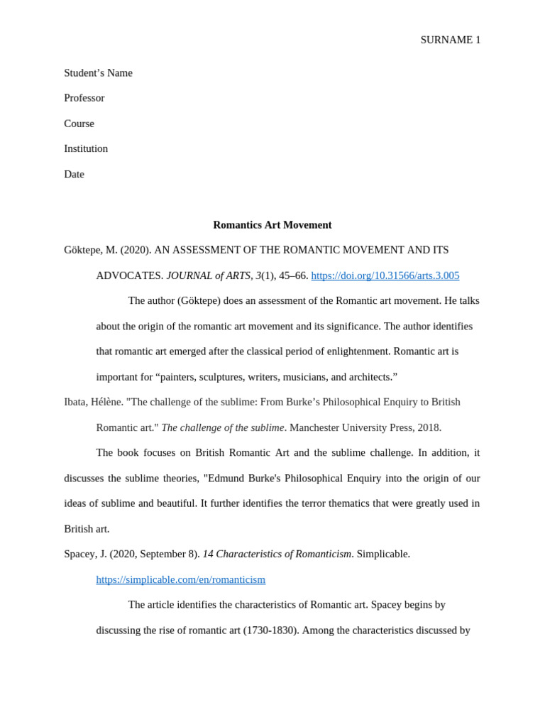 Overview of the Romantic Art Movement | PDF | Romanticism | Liberal ...