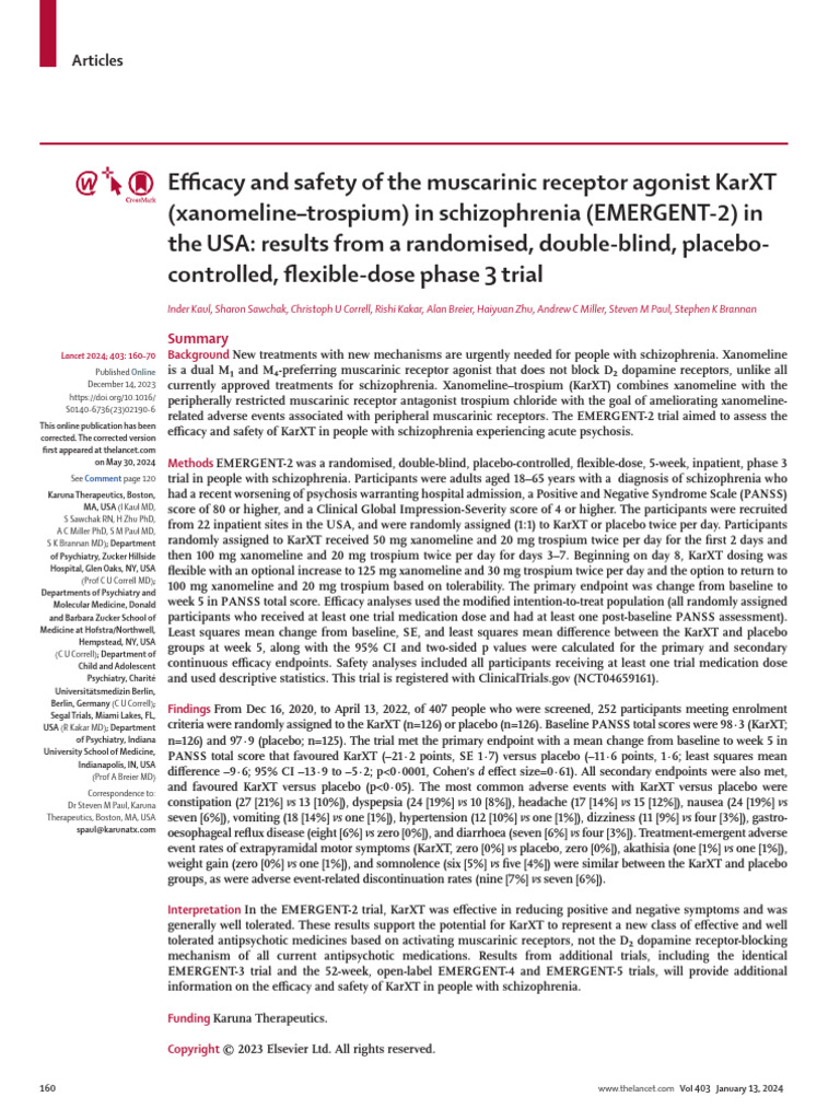 Muscarine Receptor Agonist and Schizophrenia | PDF | Clinical Medicine ...