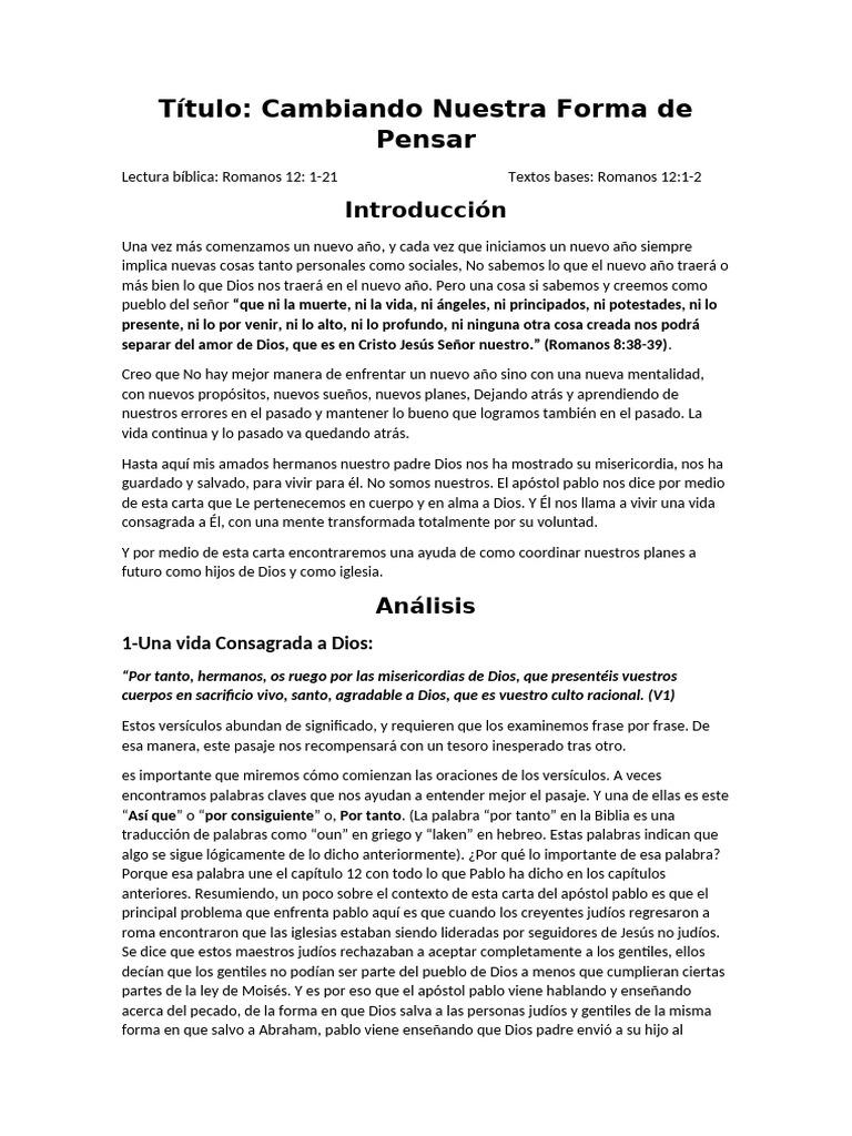 Cambiando Nuestra Forma de Pensar | PDF | Pablo el apóstol | Sacrificio