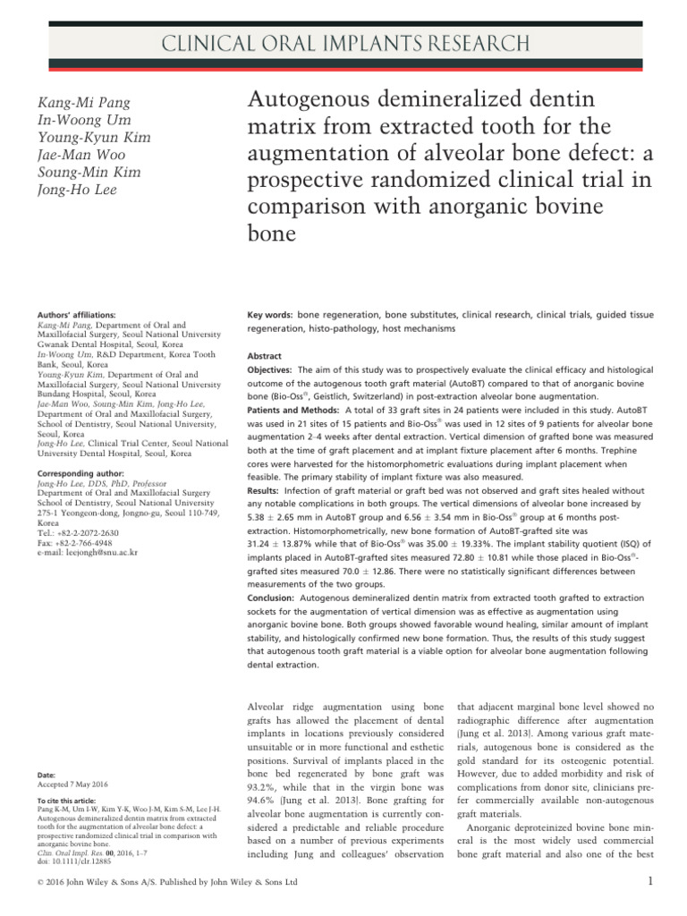 Artigo 1 - 2016 Autogenous Demineralized Dentin | PDF | Dental Implant ...