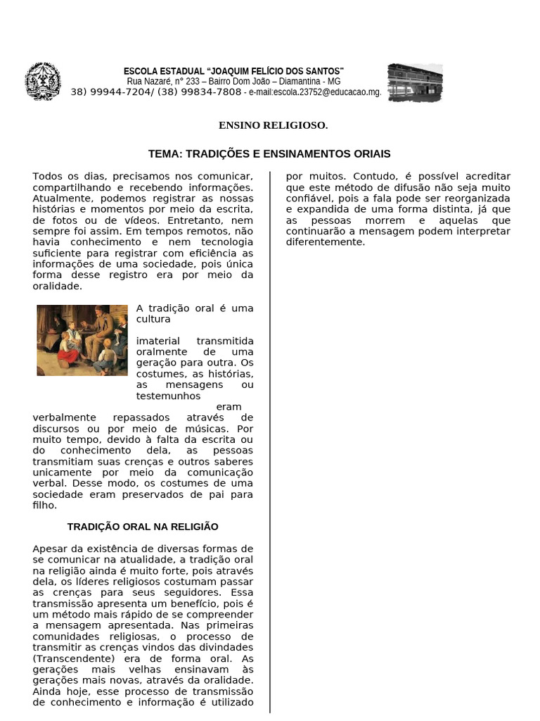 Tradições Orais e Religiosas na Educação | PDF | Tradição oral | Tradições