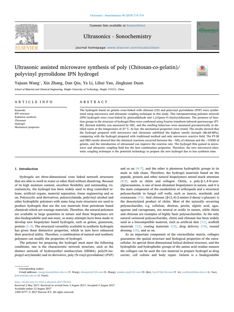 2018 Ultrasonic Assisted Microwave Synthesis of Poly Chitosan-Co ...