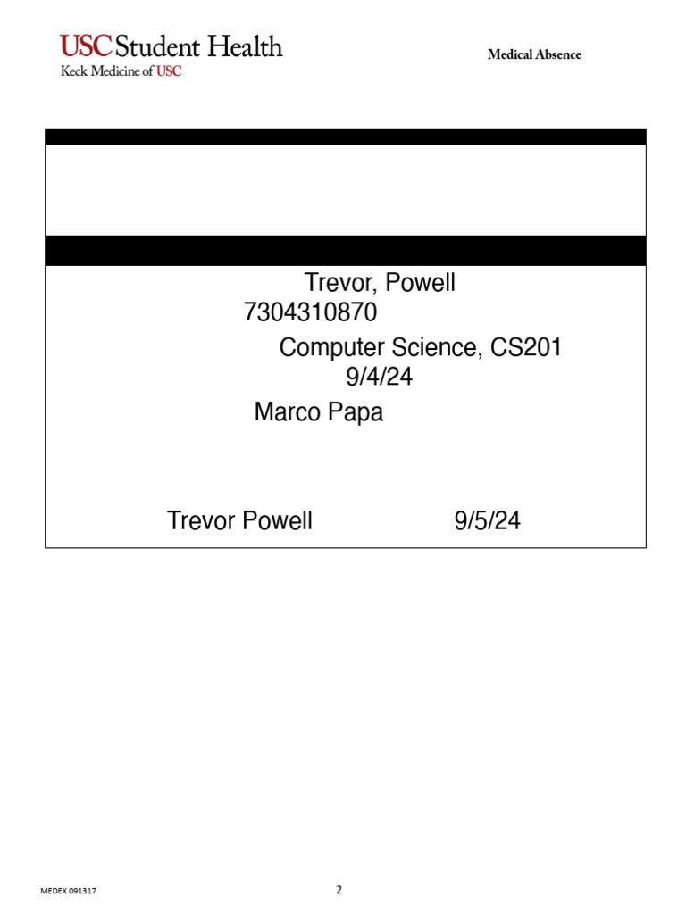 Medical-Absence-Form Self-Verification Patient To Complete | PDF