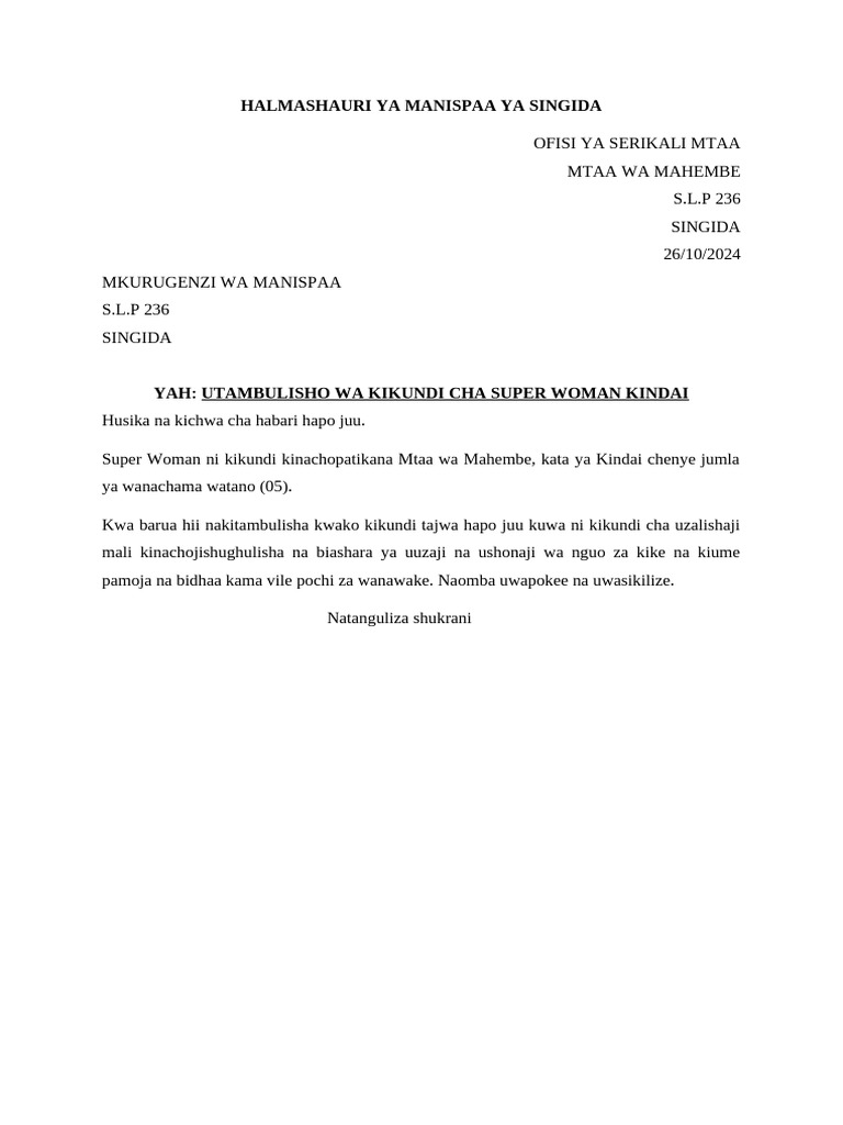 Halmashauri Ya Manispaa Ya Singida Pdf