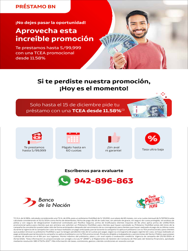 Préstamo MultiRed: TCEA 11.58% hasta S/99,999 | PDF | Seguro | Dinero