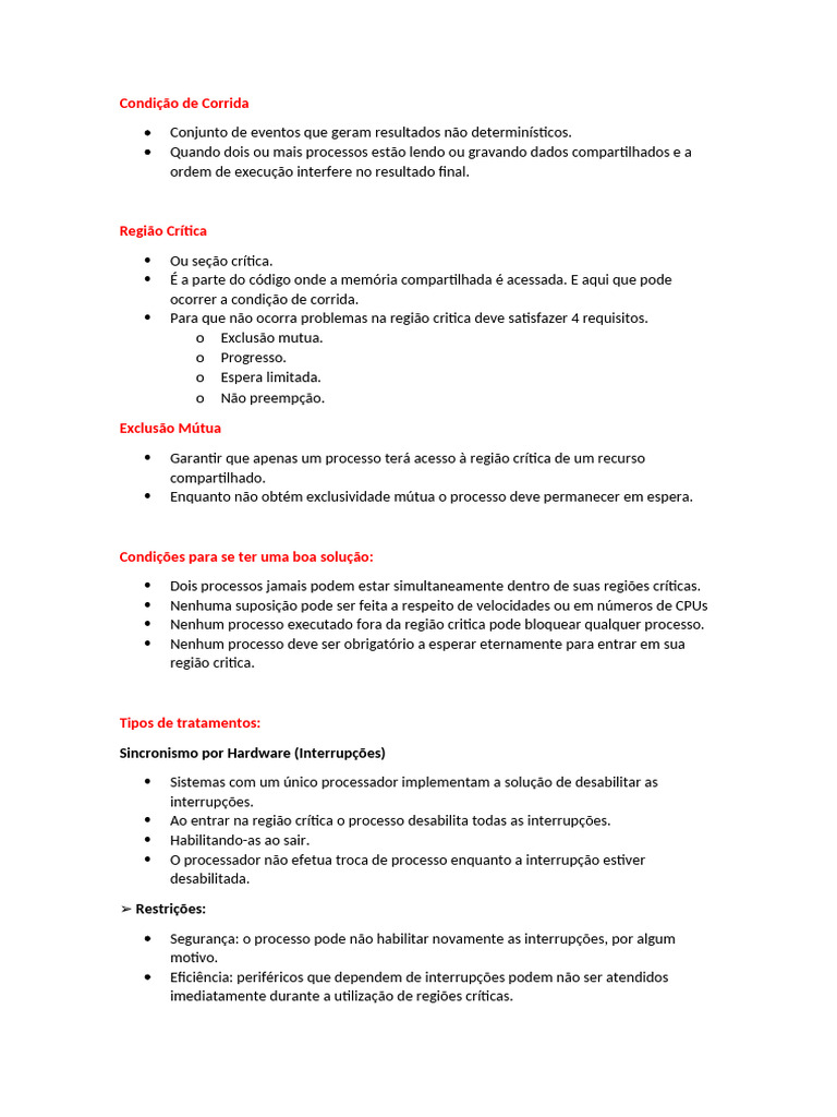 Condições de Corrida e Exclusão Mútua | PDF | Tecnologia de sistema ...