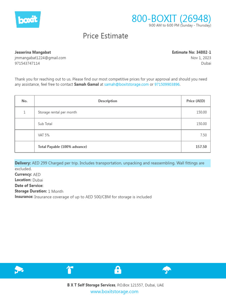 Boxit Estimate 34802-1 | PDF | Payments | Credit Card