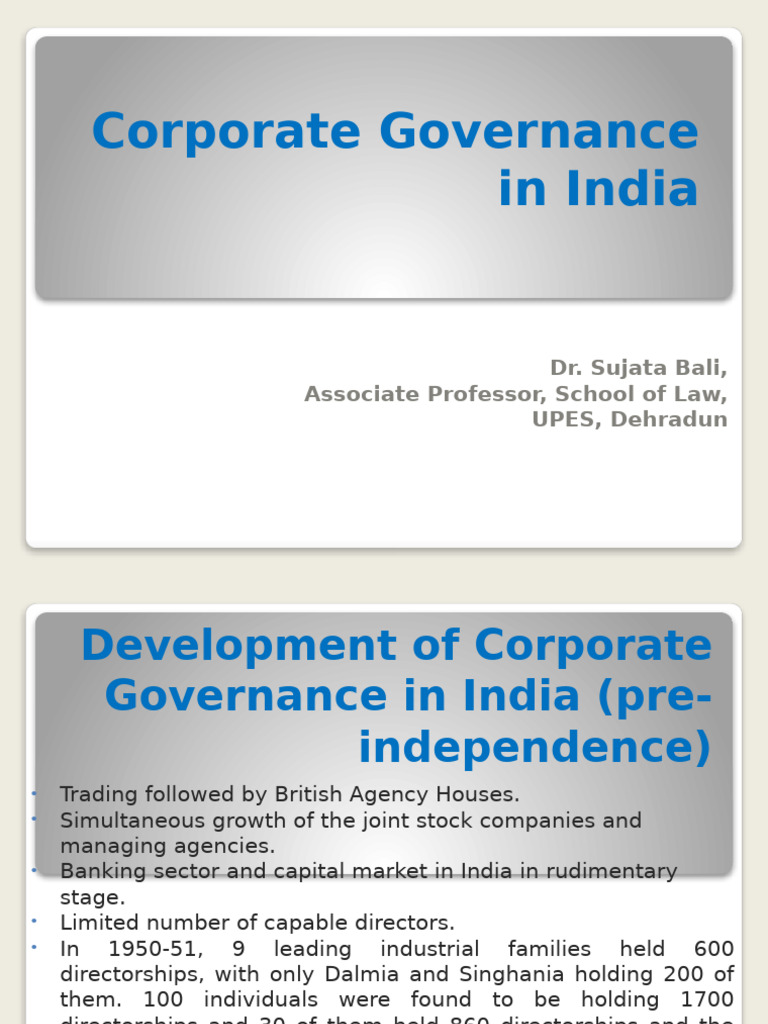 Evolution of Corporate Governance in India | PDF | Corporate Governance ...