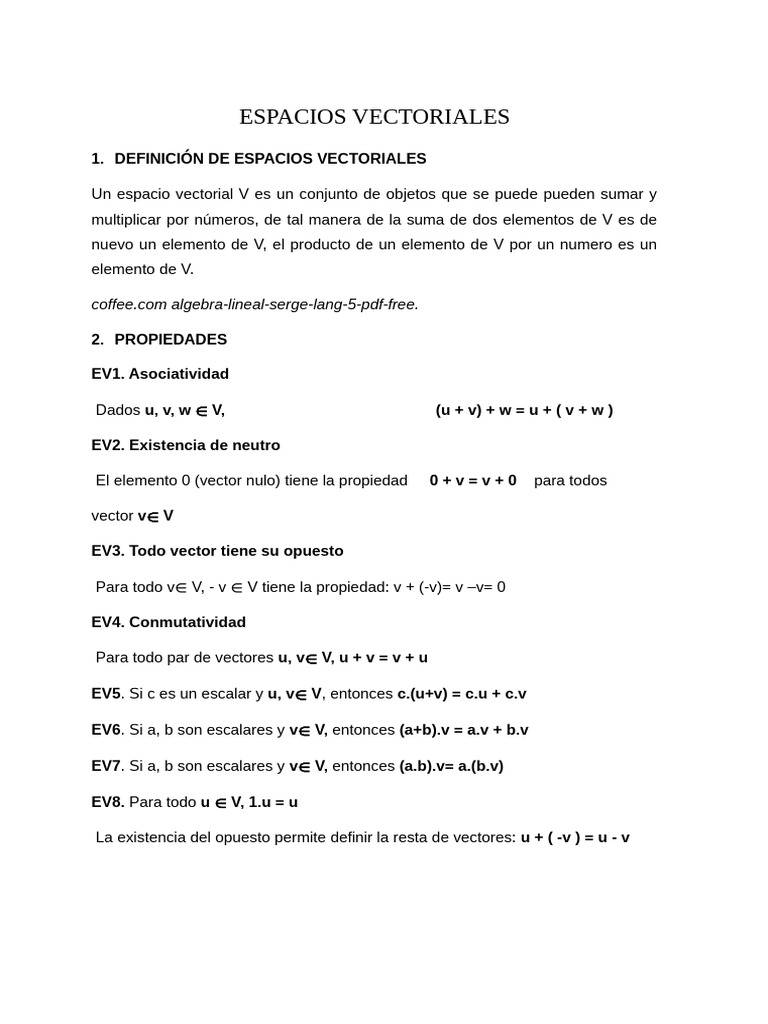 Propiedades De Espacios Vectoriales Pdf Espacio Vectorial Escalar