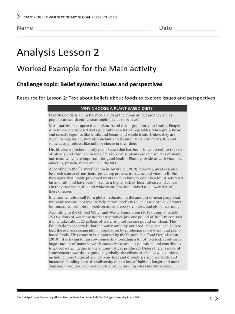Analysis Lesson 2 Worked Example For The Main Activity | PDF