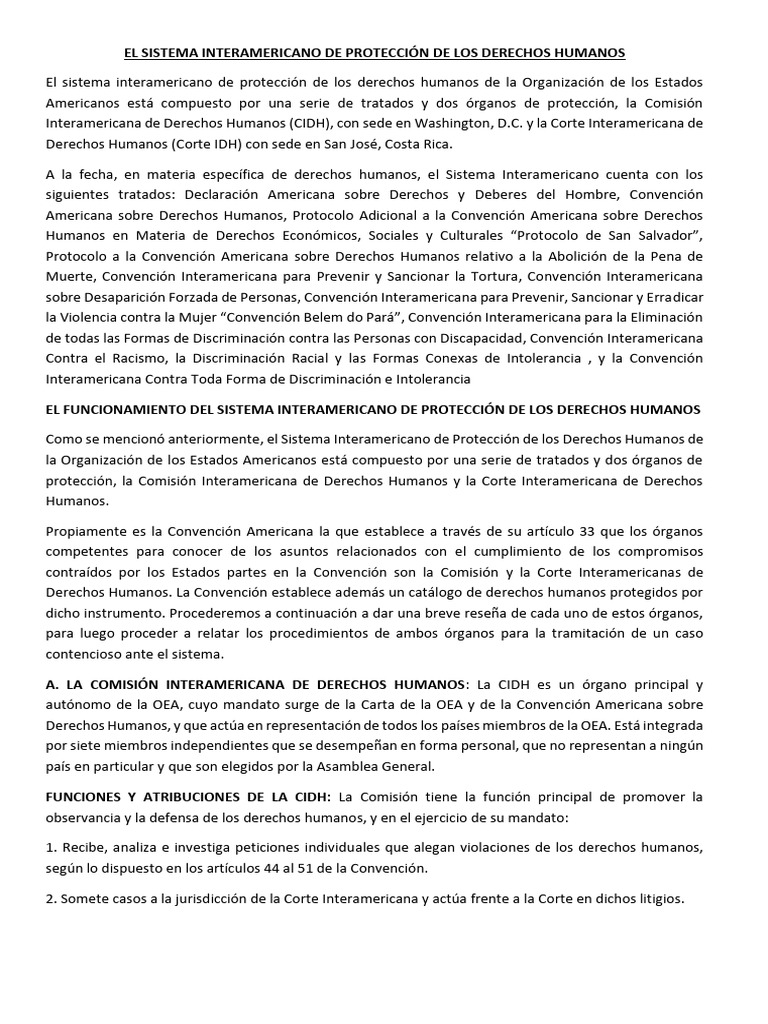 Sistema Interamericano de Derechos Humanos | PDF | Convenio europeo de ...