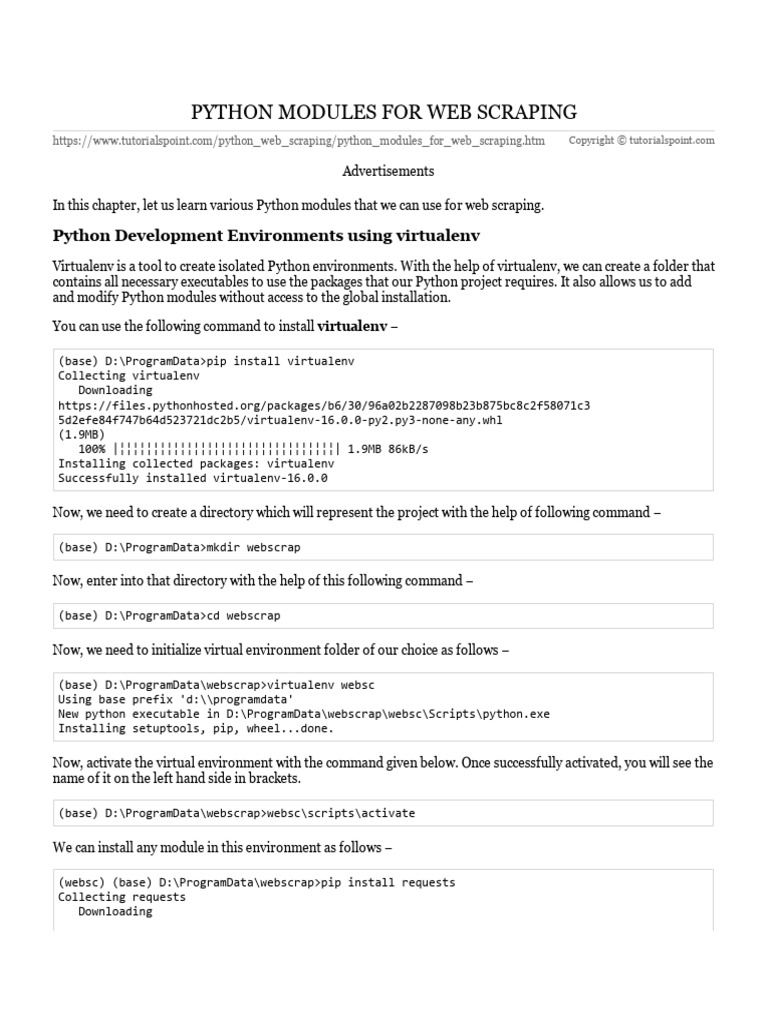 4Python Modules for Web Scraping | PDF | World Wide Web | Internet & Web