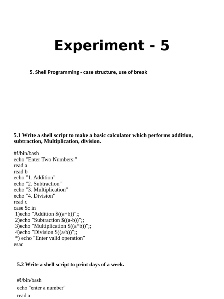 Shell Scripts for Basic Calculations | PDF
