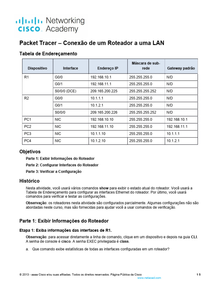 Conexão de Roteador a LAN no Packet Tracer | PDF | Roteador ...