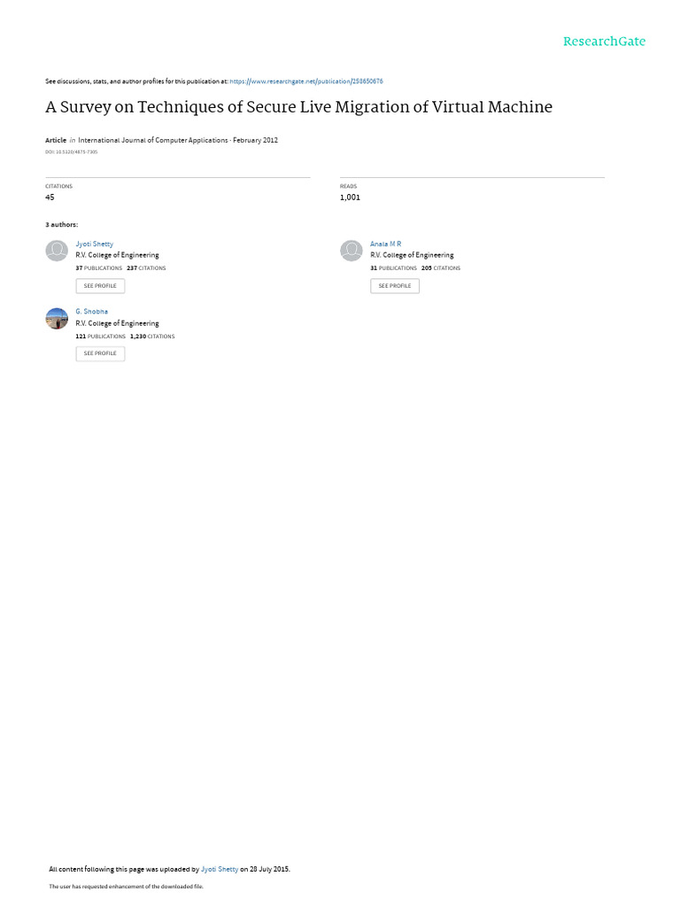Secure Live Migration Techniques | PDF | Virtualization | Virtual Machine