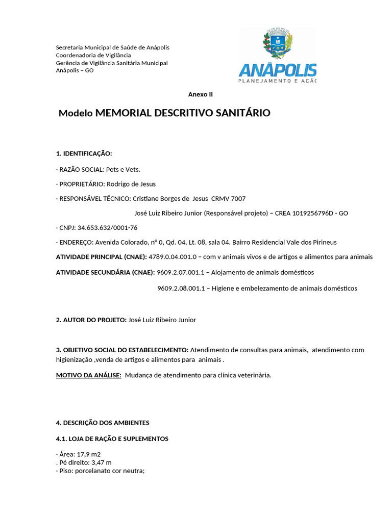 Memorial Descritivo Clínica Veterinária | PDF | Materiais de construção
