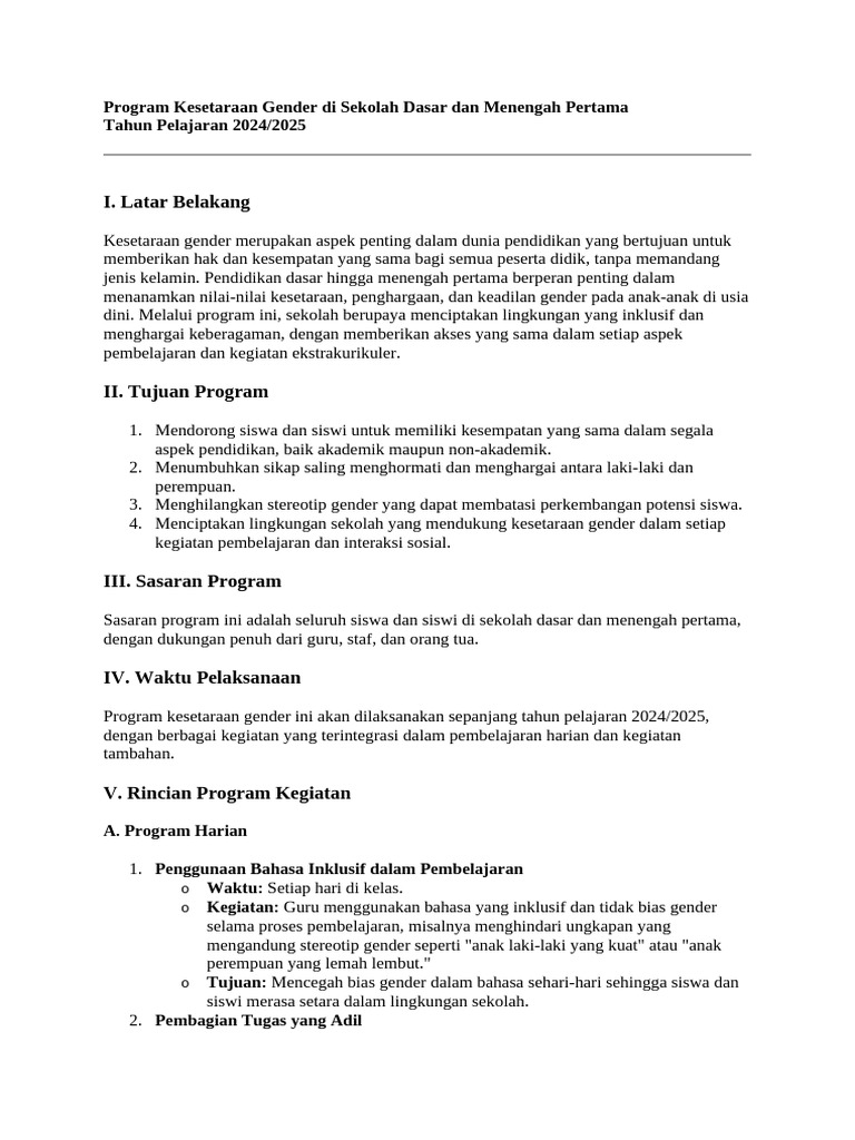 Program Kesetaraan Gender Sekolah 2024/2025 | PDF