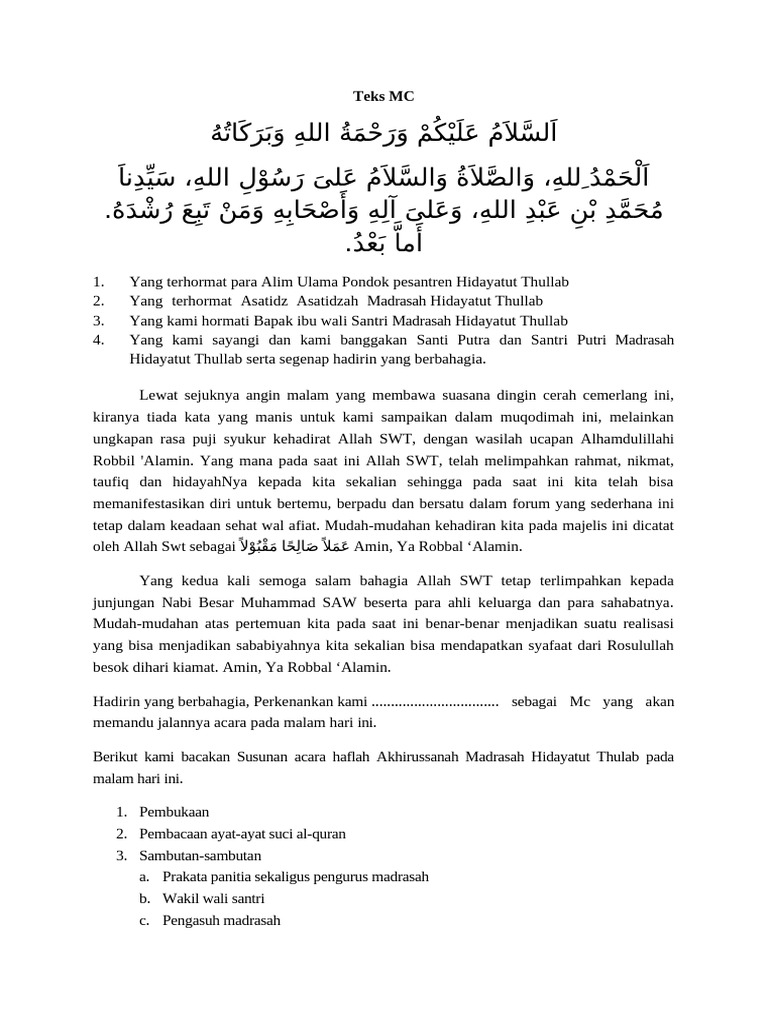 Susunan Acara Haflah Akhir Sanah | PDF